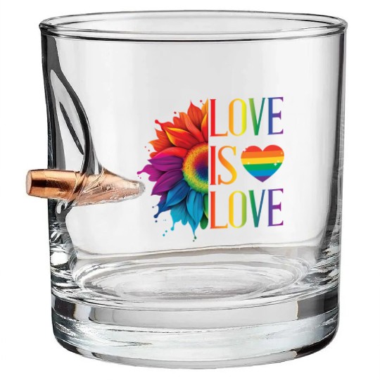 Rainbow Sunflower Love Is Love LGBT Gay Pride Bullet Whiskey Glasses