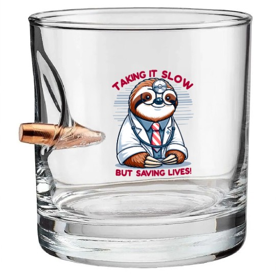 Sloth as a Doctor with Medical Humor Bullet Whiskey Glasses