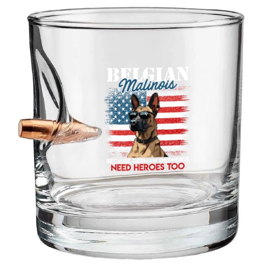 USA BELGIAN MALINOIS STEARING UP American Bullet Whiskey Glasses
