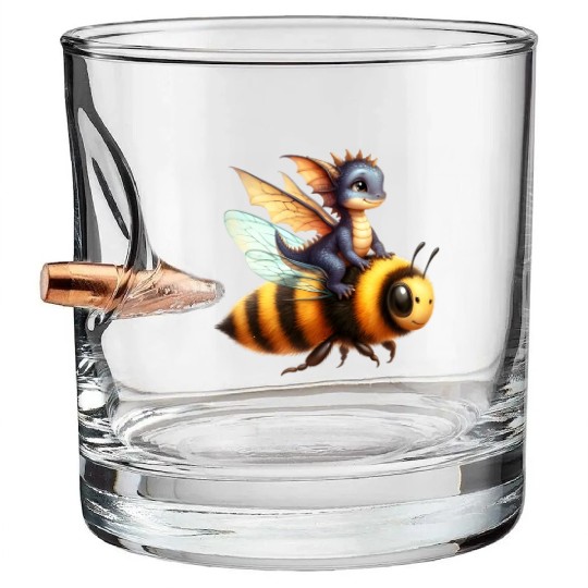 Fun Baby Dragon Riding a Bumble Bee Bullet Whiskey Glasses