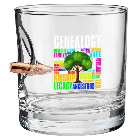 Genealogy Word Cloud Family Ancestry Genealogist Bullet Whiskey Glasses