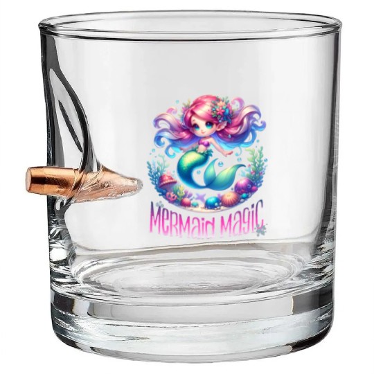 Cute Mermaid Magic Graphic, Colorful Ocean Fantasy Bullet Whiskey Glasses