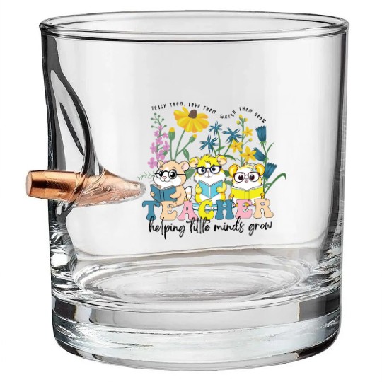 Wildflower Teacher Bullet Whiskey Glasses, Groovy Hamster Educator