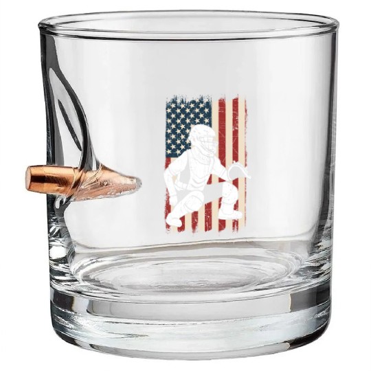 Baseball American Flag Patriotic Catcher 4th of Bullet Whiskey Glasses