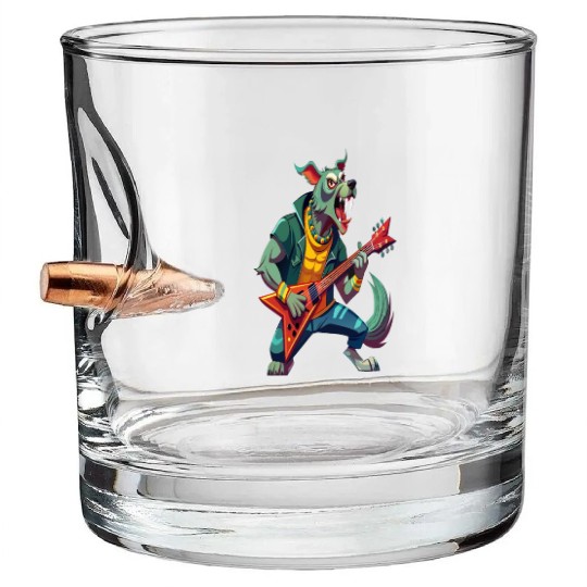 Wild Howl of Metal,Crazy Wolf Guitarist Bullet Whiskey Glasses