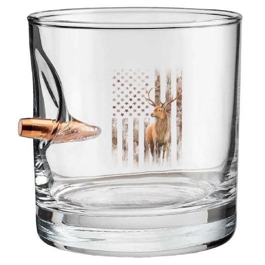 Deer Hunting Whitetails Hunter Dad Camouflage Bullet Whiskey Glasses