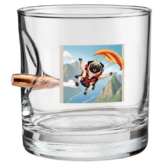 A pug skydiving Bullet Whiskey Glasses
