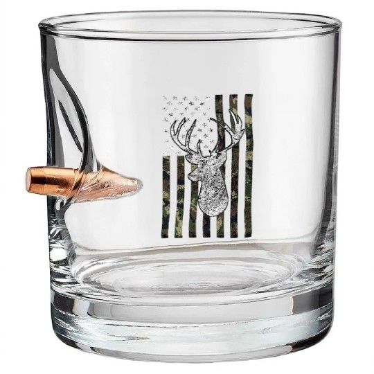Whitetail Buck Deer Hunting American Camouflage Bullet Whiskey Glasses