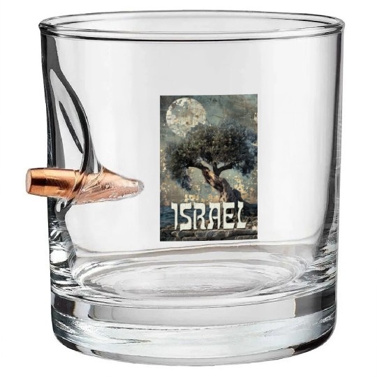 Israeli Scene with Olive Tree and the Bullet Whiskey Glasses