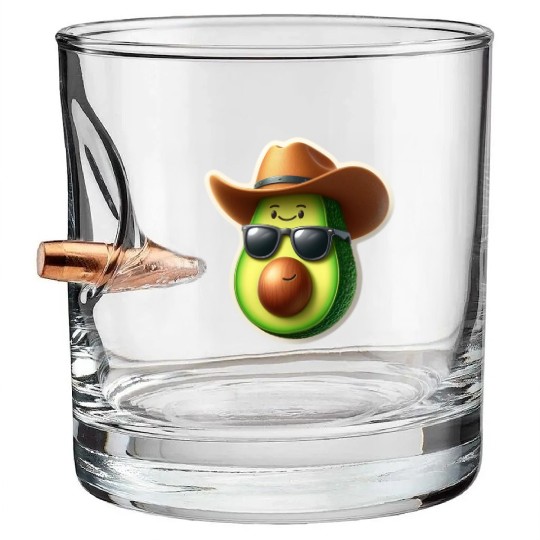 avocado wears hat Bullet Whiskey Glasses