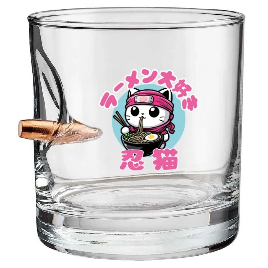 Cat Ninja Eating Ramen Bullet Whiskey Glasses