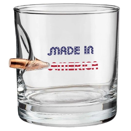 Made in America American Flag Font Funny Patriotic Bullet Whiskey Glasses