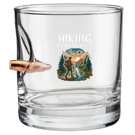 Hiking is my therapy nature my medicine adventure Bullet Whiskey Glasses