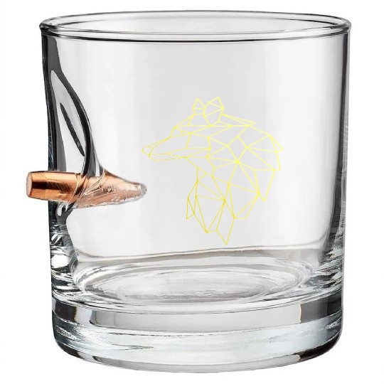 Wolf face tattoo geometric modern Colorful Bullet Whiskey Glasses