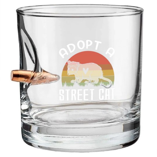 Adopt A Street Cat Funny Opossum Vintage Bullet Whiskey Glasses