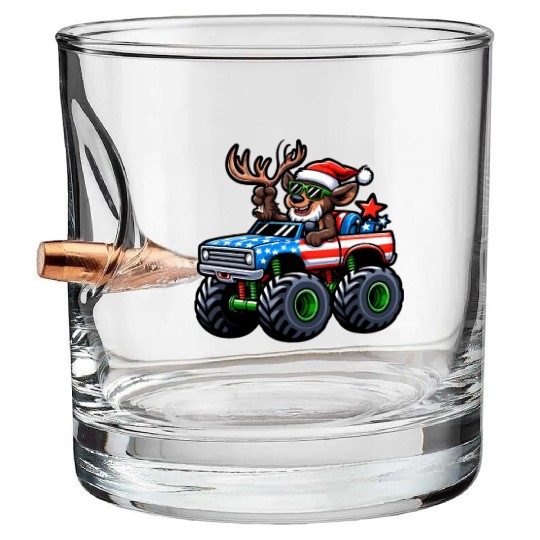 Reindeer Riding Monster Truck 4th Of July Independ Bullet Whiskey Glasses