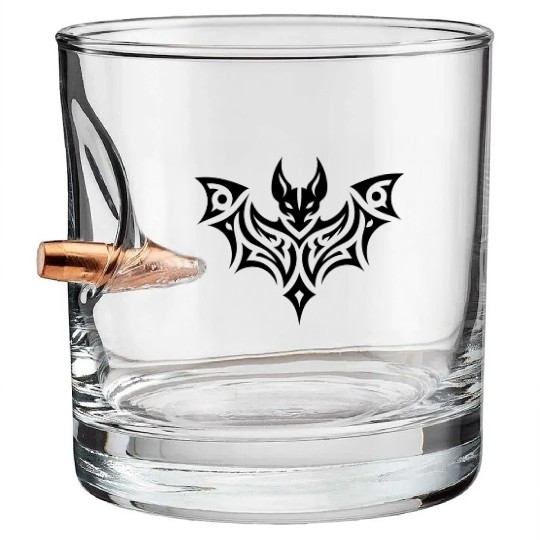 Creepy Tribal Style Bat Tattoo Bullet Whiskey Glasses