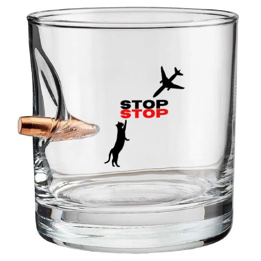 Funny Hilarious Cat Kitty Stop Airplane In Mid Air Bullet Whiskey Glasses