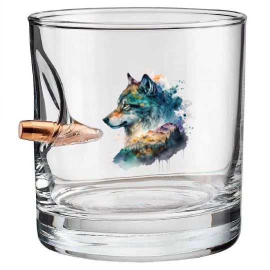 Wolf Print, Cosmic Wolves, Animal Print, Cosmos Bullet Whiskey Glasses