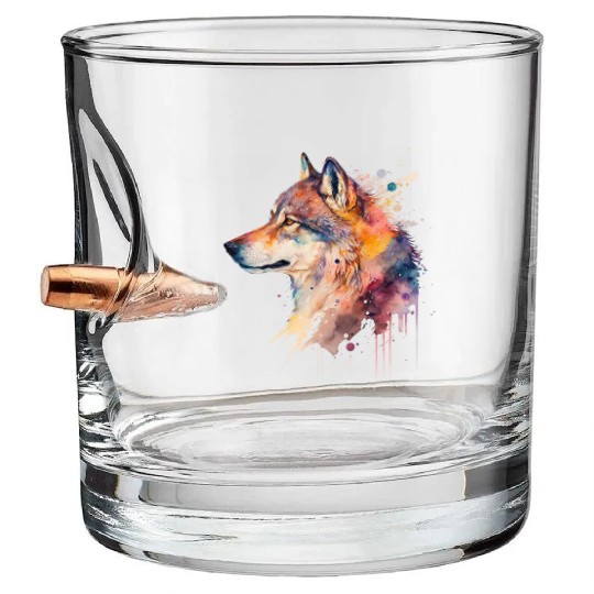 Wolf Print, Cosmic Wolves, Animal Print, Cosmos Bullet Whiskey Glasses