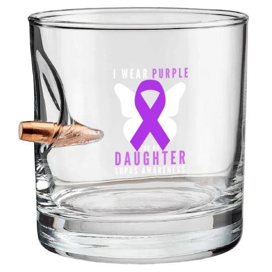 I wear purple for my daughter lupus awareness Bullet Whiskey Glasses