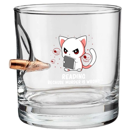 Reading - Reading Cat - Dark Humor - Reading Book Bullet Whiskey Glasses