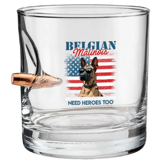 USA BELGIAN MALINOIS STEARING UP American Bullet Whiskey Glasses