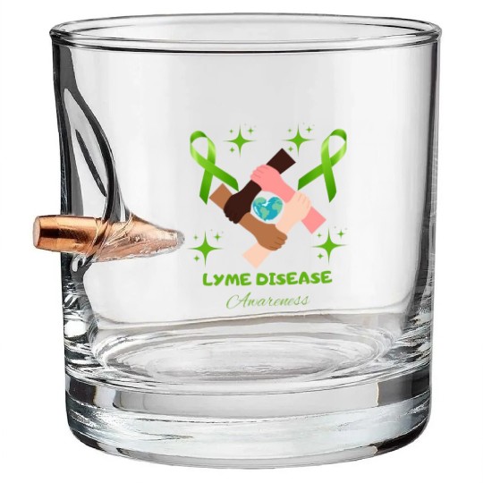 Lime Green Ribbon Lyme Disease Awareness Bullet Whiskey Glasses