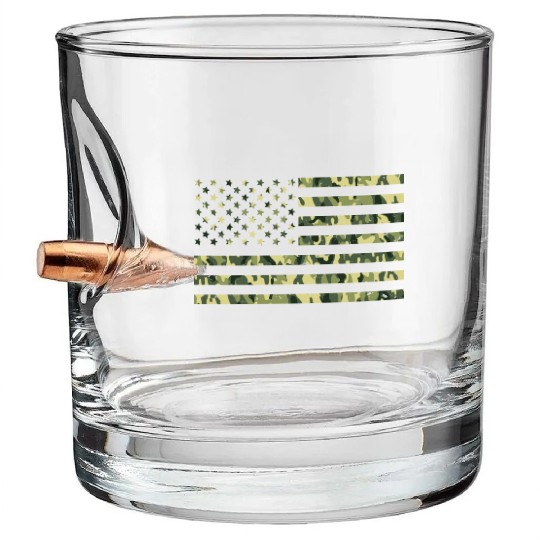 Camo American Flag USA Camouflage Men Boys Women Bullet Whiskey Glasses