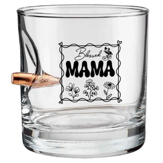 Blessed MAMA square with simple wild flowers Bullet Whiskey Glasses