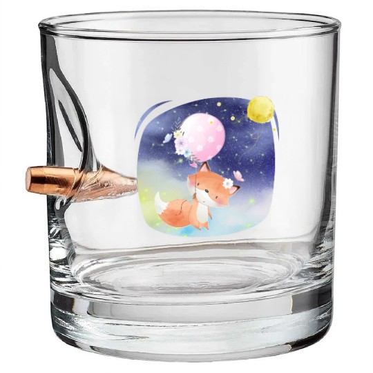 Funny Happy Fox Flying to Sky Using Balloon Bullet Whiskey Glasses