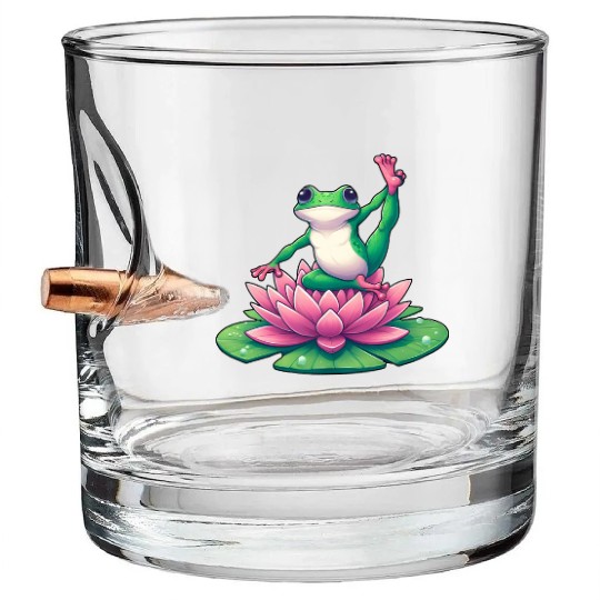 Frog Yoga Meditation on Water Lily Bullet Whiskey Glasses