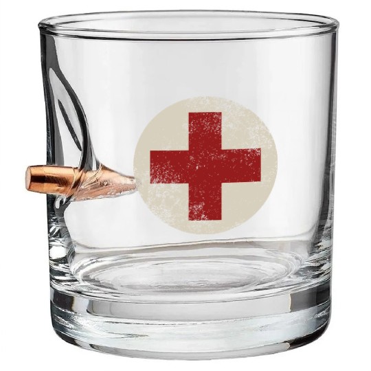 WW2 Combat Medic Symbol Bullet Whiskey Glasses