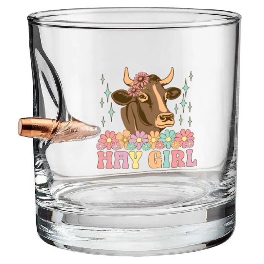 Hay Girl Groovy Cow Cattle Heifer Cowgirl Bullet Whiskey Glasses