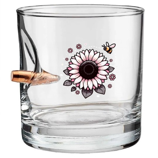Cute Pink Sunflower Bee Floral flower Bullet Whiskey Glasses