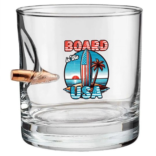 Board in the USA Patriotic Summer Surfboard Bullet Whiskey Glasses