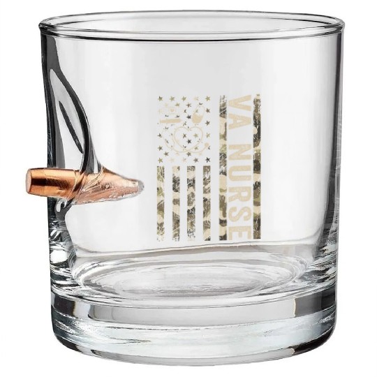 VA Nurse Camouflage Patriotic US Flag Nurse Life Bullet Whiskey Glasses