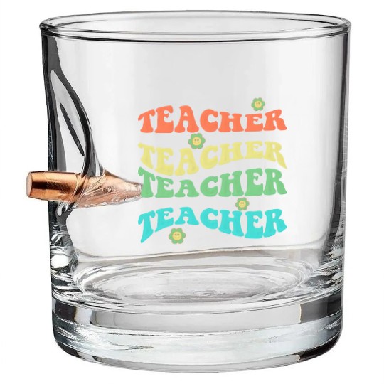 Retro Groovy In My Teacher Era Teacher Life T-Shir Bullet Whiskey Glasses