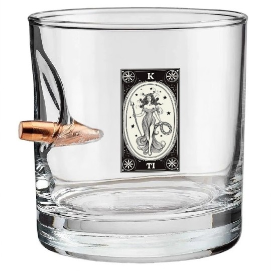 Themis Tarot Card Astrology Occult Mystical Bullet Whiskey Glasses