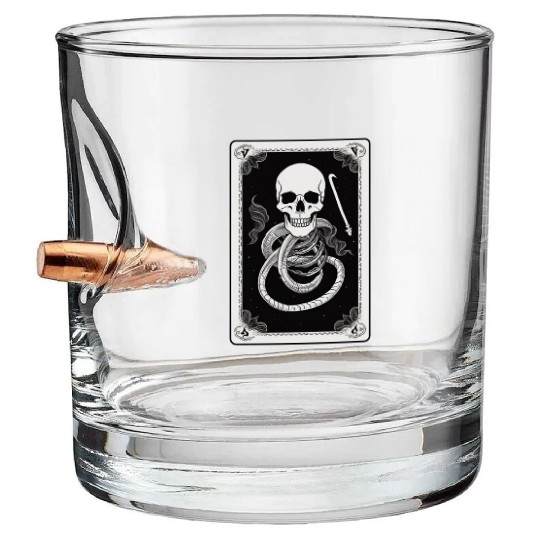 Skull Tarot Card Reader Astrology Occult Bullet Whiskey Glasses