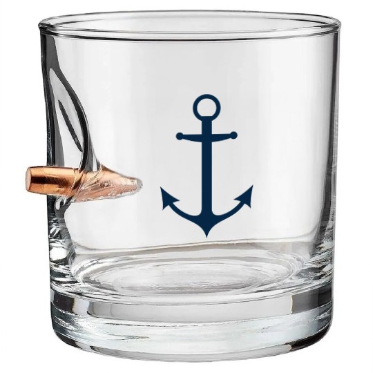 Navy Blue Sailing Boat Anchor Bullet Whiskey Glasses