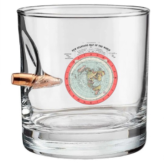 Flat Earth Theory World Map - Funny Conspiracy The Bullet Whiskey Glasses