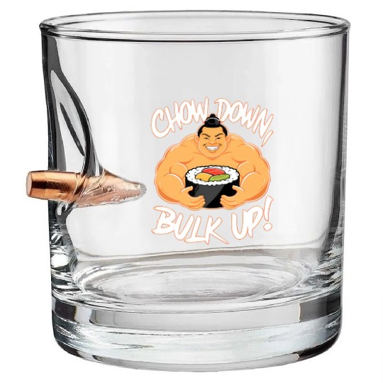 Sumo Wrestler Eating Sushi Bullet Whiskey Glasses