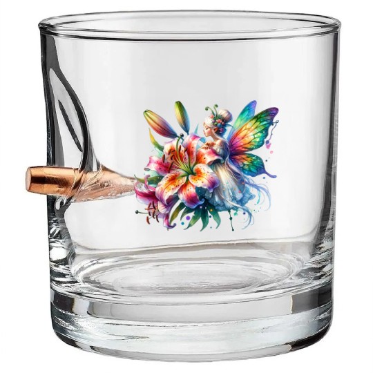 Tiger Lily Fairy Floral Fantasy Watercolor Bullet Whiskey Glasses