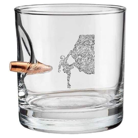 Bouldering Rock Climber Nature Sport Drawing Climb Bullet Whiskey Glasses