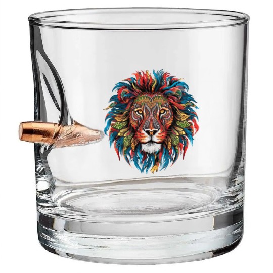 Vibrant Lion Mandala Inspired Artistic Symmetry Bullet Whiskey Glasses