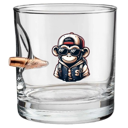 Bullet Whiskey Glasses Funny of a monkey dressed as rap