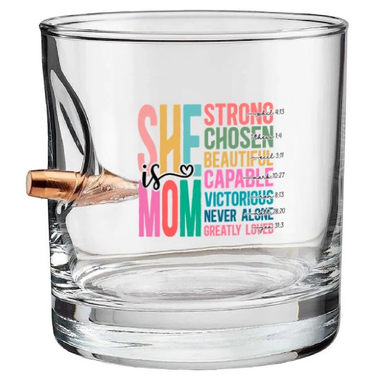 She is MOM - Mothers Day - I love my Mom Bullet Whiskey Glasses