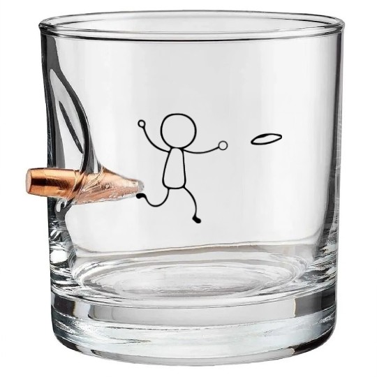 Funny Disc Golf stick figure disc golf player Bullet Whiskey Glasses