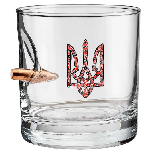 Ukraine trident Tryzub in red and black colors Bullet Whiskey Glasses